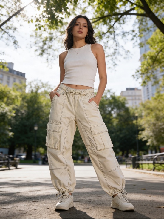 Zara Pants - Zara Bone Utility Cargo Pants ~ Wide Leg